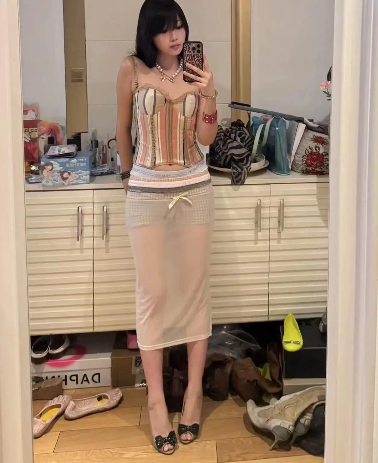 Praying Boxer sheer spliced see-through high-waist skirt - AliExpress