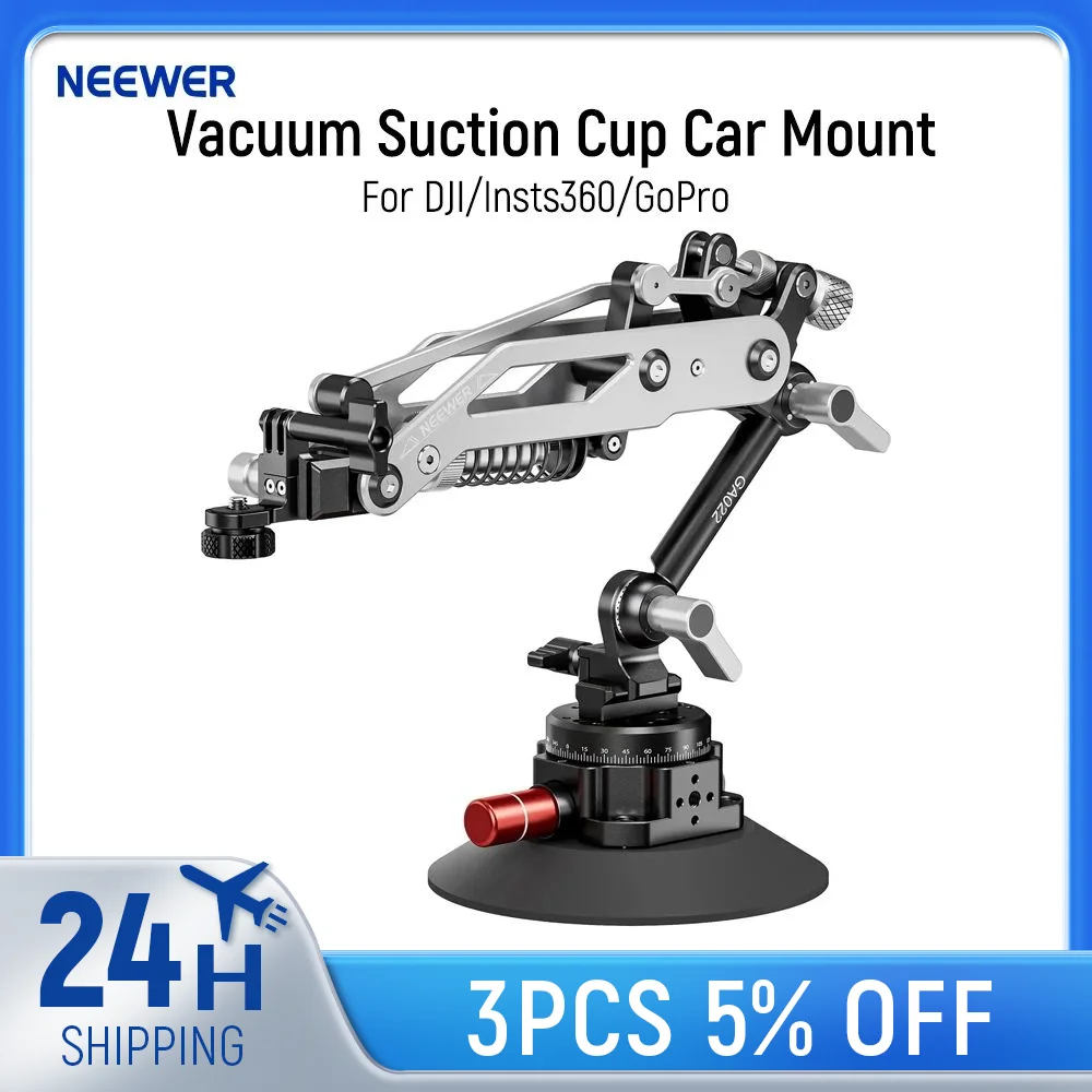 

NEEWER Vacuum Suction Cup Car Mount for Action Camera with Hydraulic Boom Arm For DJI Osmo Pocket 3 Insts360 X5 X4 X3 GoPro