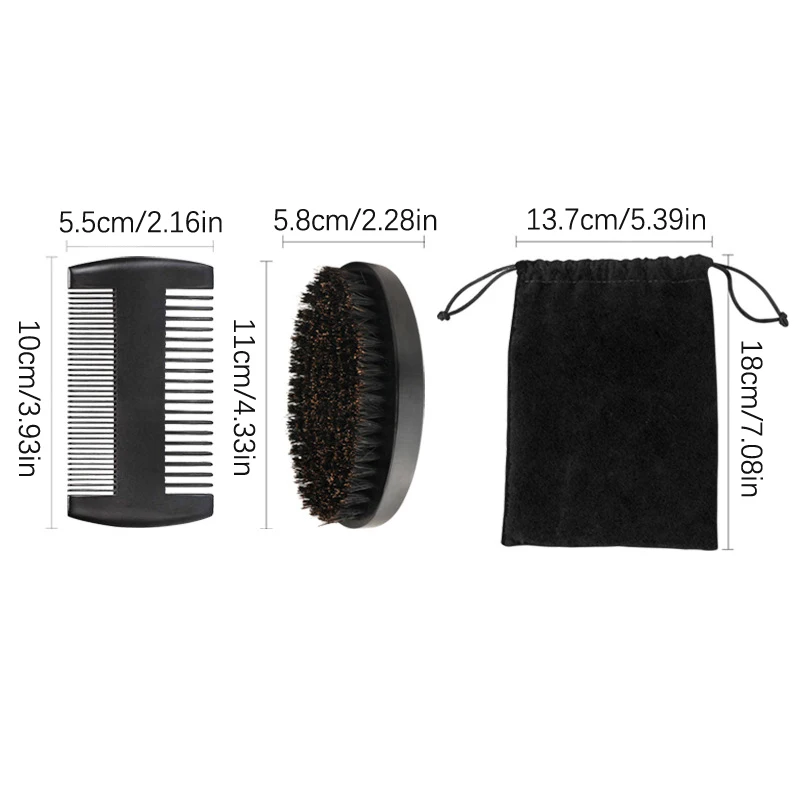 Brosse à Barbe Professionnelle en Bois, Poils de Sanglier Doux, pour Coiffeur, Kit de Peigne à Moustache pour Hommes avec Sac Cadeau, Ensemble de Peignes à Cheveux