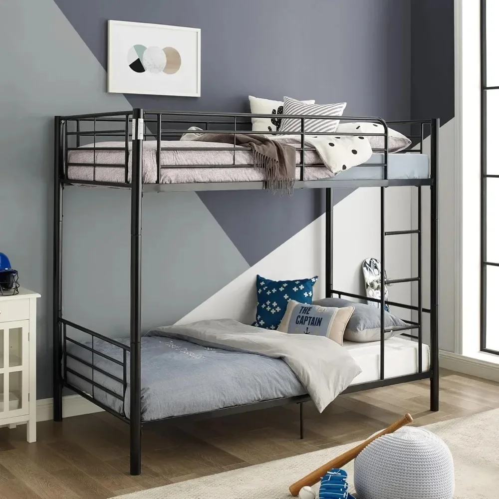 Urban Industrial Twin over Twin Metal Bunk Bed, Twin over Twin, Bedroom double beds, student dormitory bed, Black