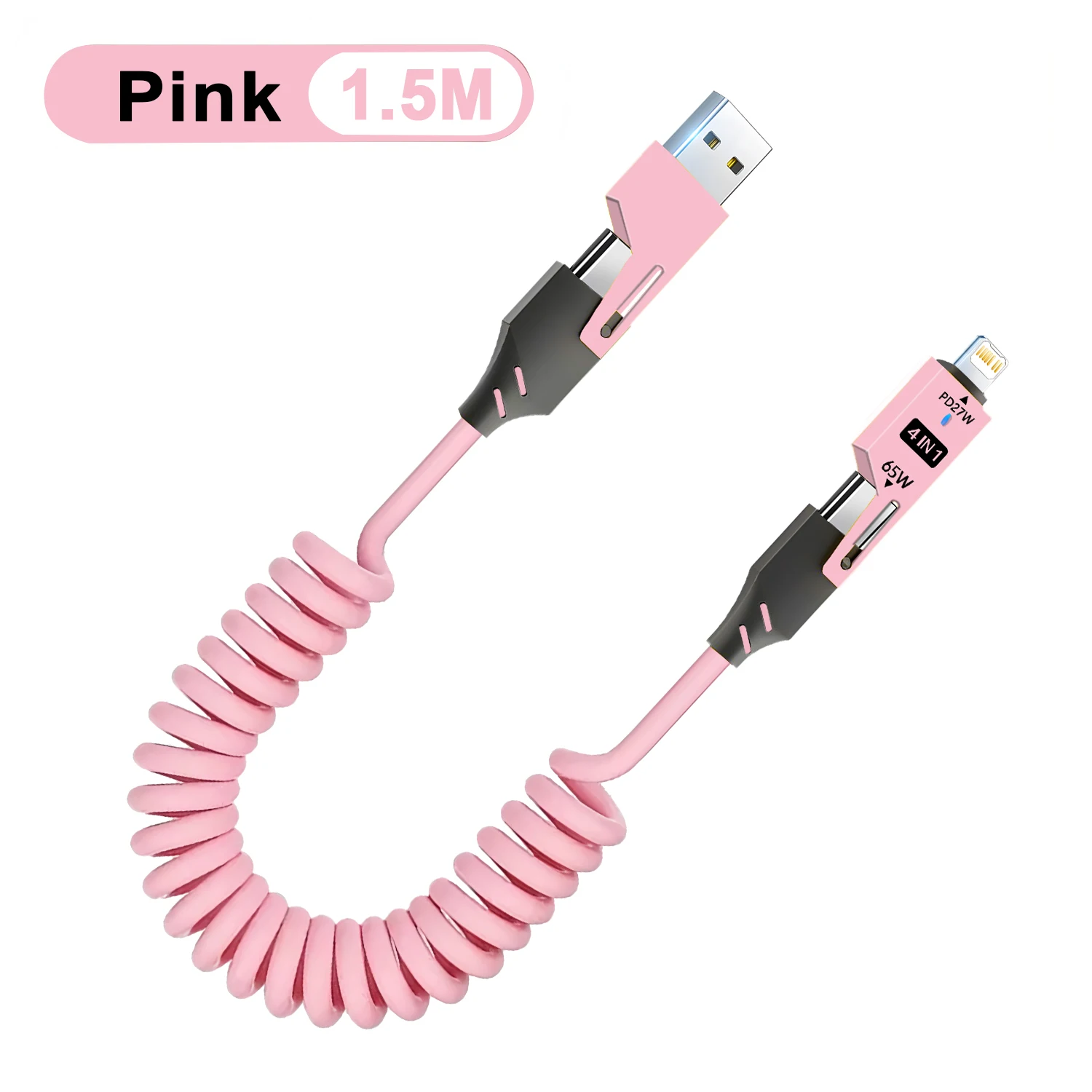 4 in 1 Spring Cable USB A Type C To USB C Lightning PD Cable For iPhone 15 Fast Charging Charger Samsung Huawei stretching Cord