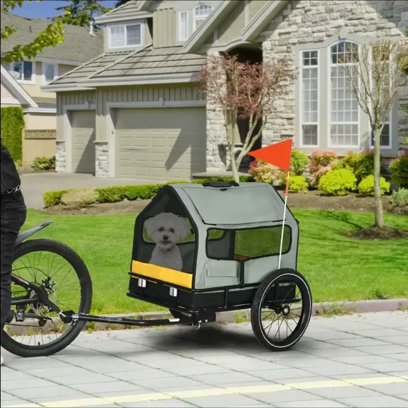 for Large Collapsible Dog Bicycle Trailer with Reflective Stripes Breathable Safety Net Removable Cover Fabric Storage Basket