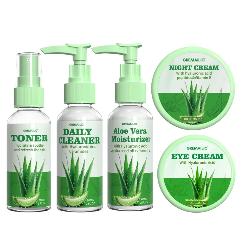 

Эссенция алоэ вера для путешествий, пять предметов, многоэффектный увлажняющий и успокаивающий портативный очищающий крем, комбинация