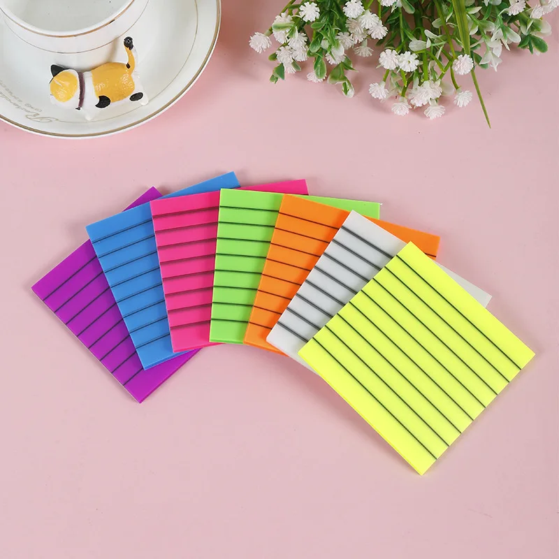 Lined Transparent Sticky Note Memo Pads Fluorescent Color Waterproof Creative Clear Notes Sticker Paper Simple School Stationery