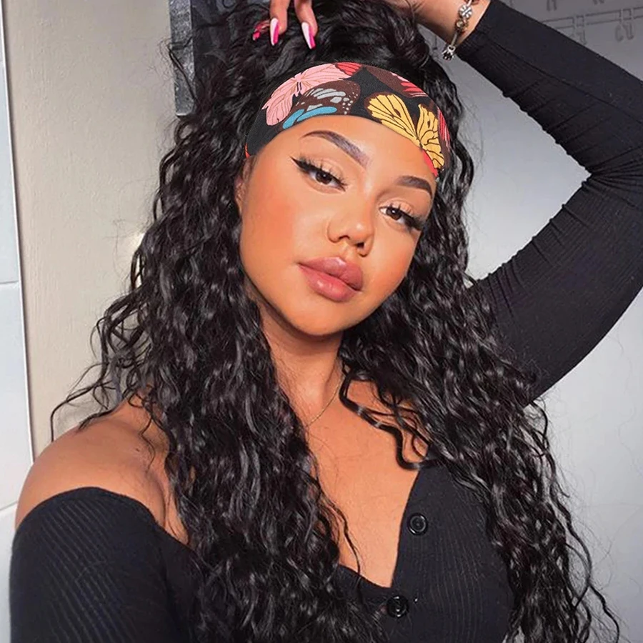

Headband Wig Human Hair Deep Wave None Lace Front Wig Human Hair Machine Made Wigs Glueless Curly Hair Headband Half Wigs