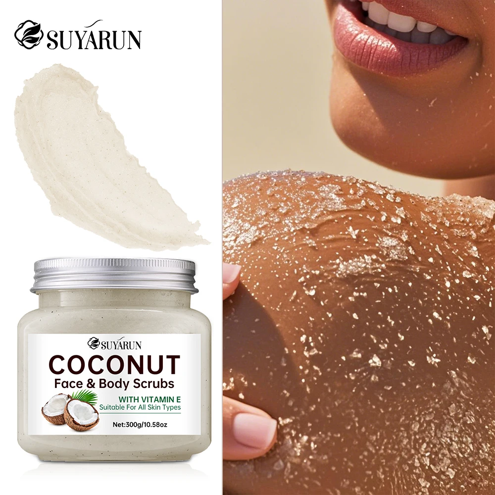 SUYARUN Exfoliante y hidratante corporal de azúcar de coco orgánico - Cuidado natural de spa para pieles suaves - 300 g.