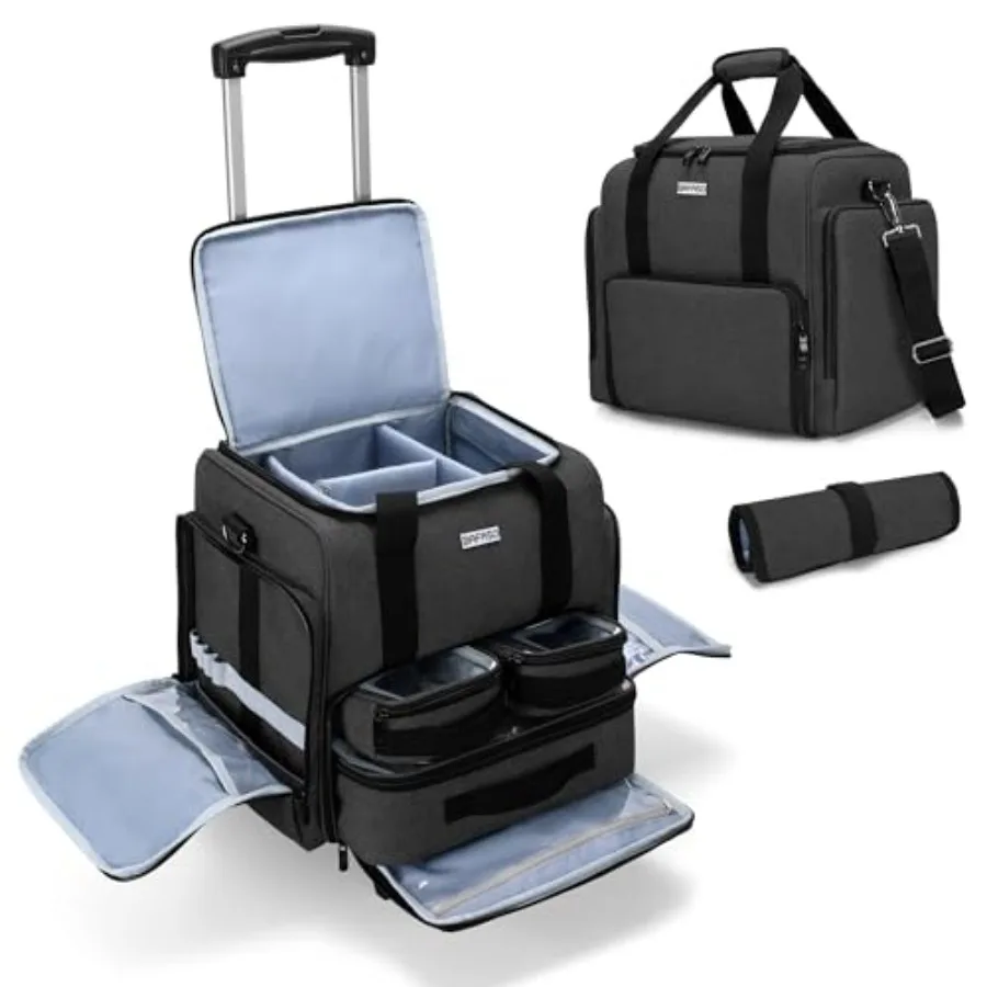 Rolling Makeup Case with 3 Removable Pouches and 1 Makeup Brush Bag, Professional Makeup Train Case Cosmetic Bag with Detachabl