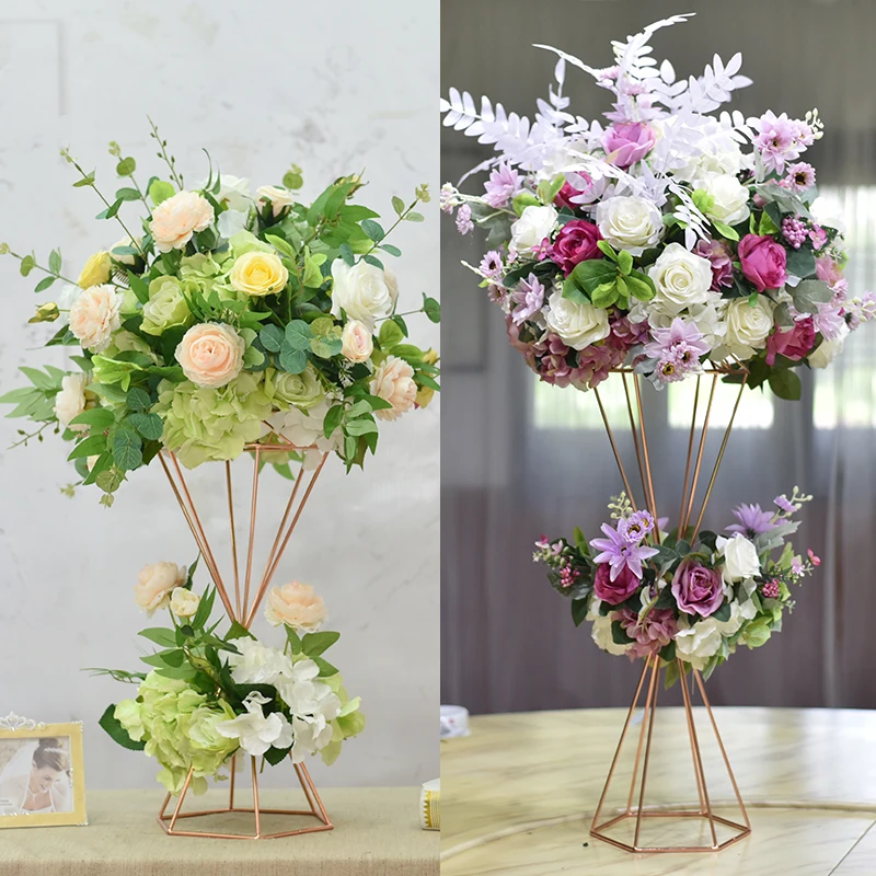 Upscale Wedding Decoration Flower Vases Gold/ White Metal Road Lead Stand Party Table Centerpiece Flowers Rack