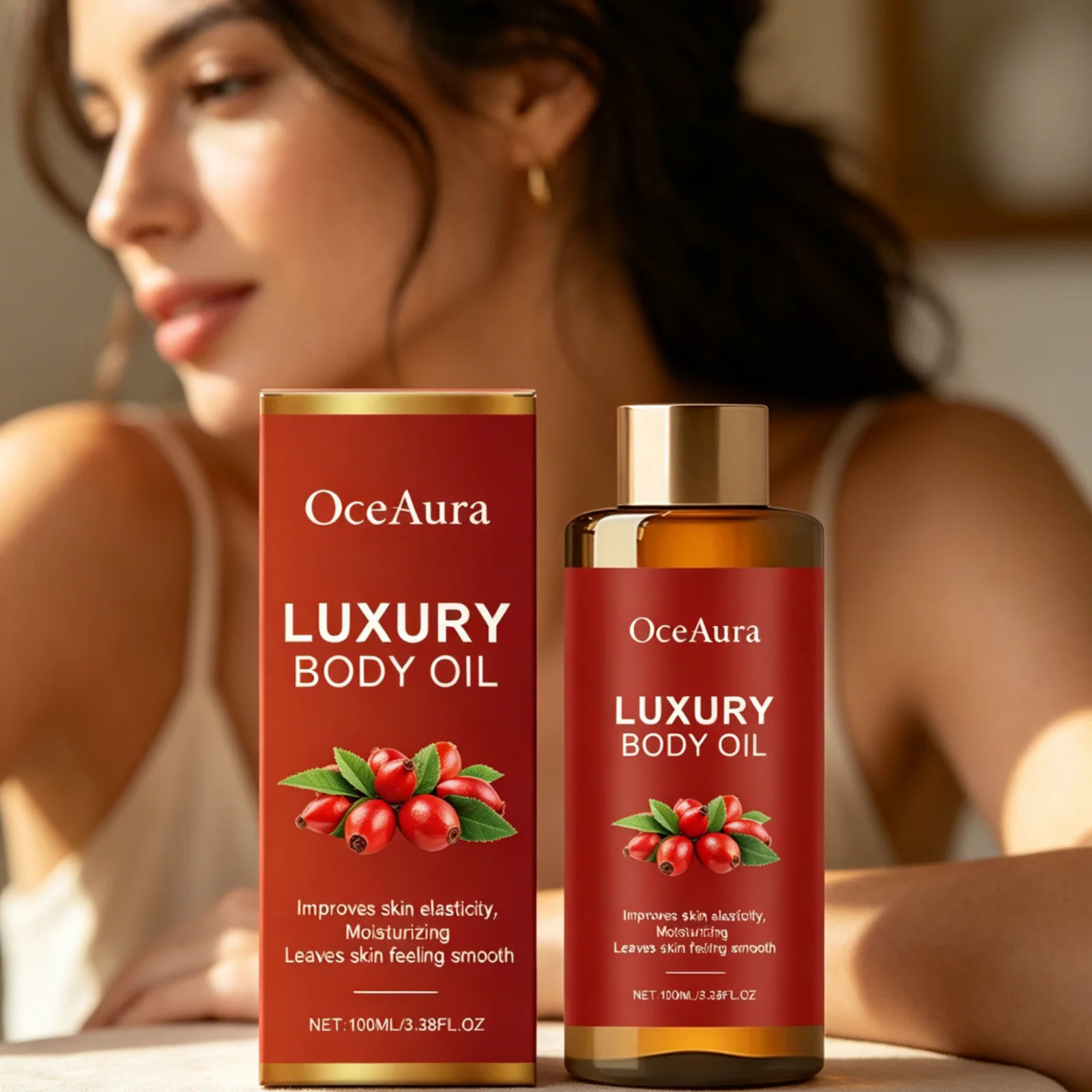 OceAura Luxury Body Oils Deep Moisturizing Smoothing Skin Firming Anti Sagging Improve Skin Elasticity Rosehip Body Oils 100ml
