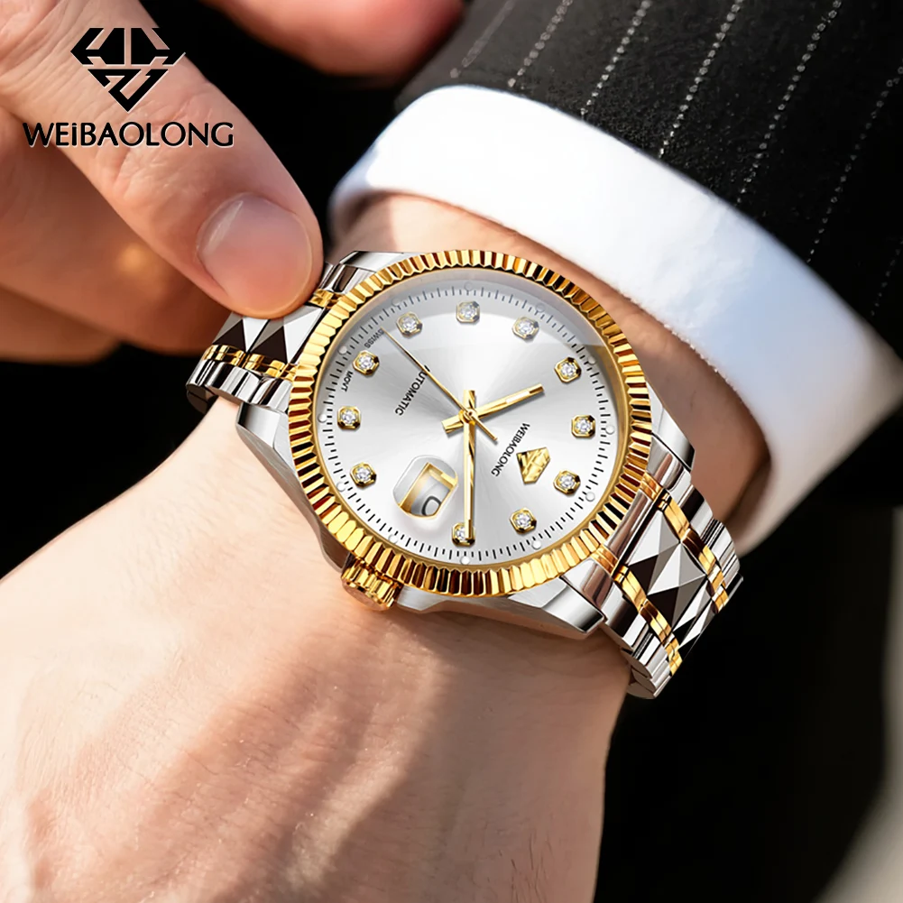 WEIBAOLONG 3802 Mens Watch Luxruy Swiss Movement Automatic Mechanical Watch Tungsten Steel Watches For Man Real Gold Gift Reloj