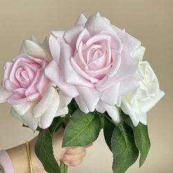 5pc Moisturizing Big Rose Artificial Flowers Real Touch Rose Decor Marriage Bridal Bouquet Wedding Party Home Decorative Flowers