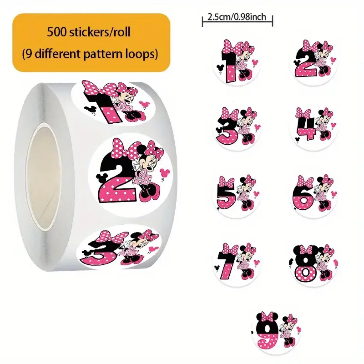 

500pcs/Roll Disney Mickey Mouse Minnie Figures Sealing Stickers DIY PVC Laptop Decals Decoration Reward Gift Toy