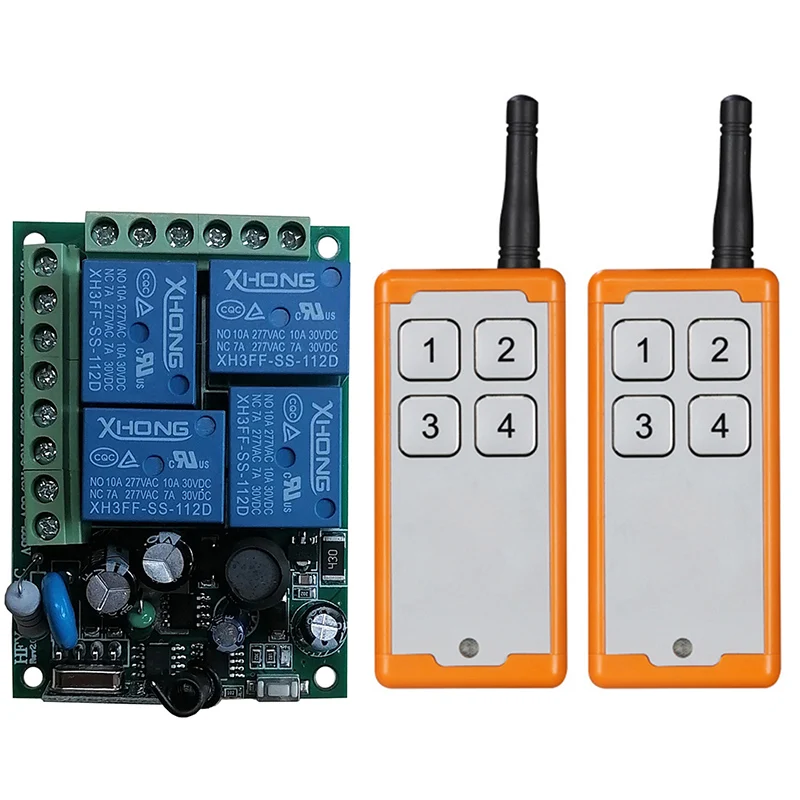 433M Ndustrial AC110V 220V 4CH RF Wireless Remote Control Switch Radio Receiver With 20-1000M Long Distance Remote controller