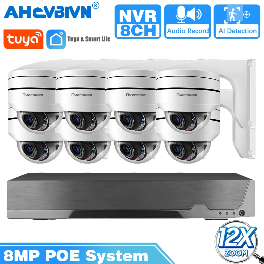 

4K Tuya POE Surveillance System 12X Zoom 8MP Audio Record PTZ CCTV POE AI Security IP Camera 8CH P2P NVR Video Surveillance Kit