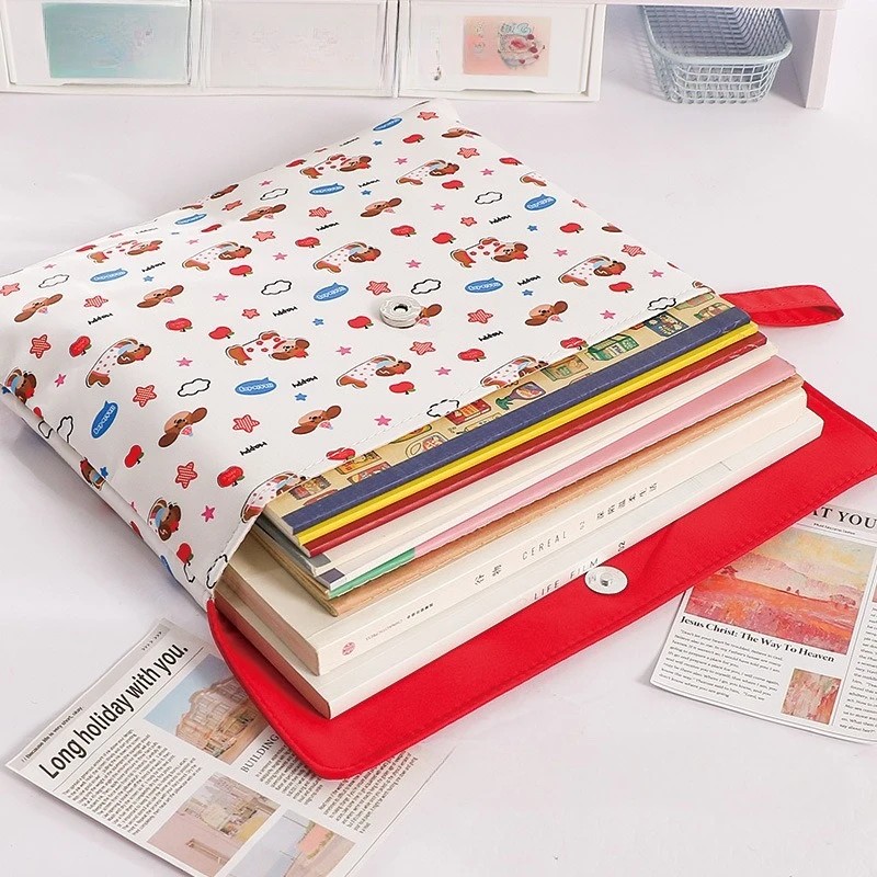 A4 Hidden Button File Bag Cute Pattern Multi-Function Document Organizer for Pregnancy Medical Record Travel Office & School Use