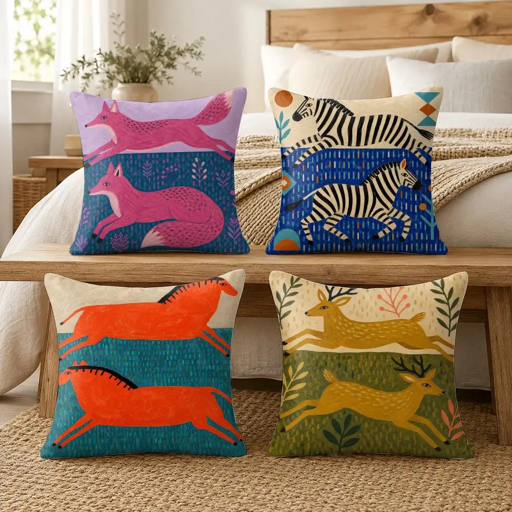 Dynamic Folk Movement Cushion Cover Soft Short Plush Pillow Cover Smooth Cozy Texture Aesthetic Cushion Case Home Decor