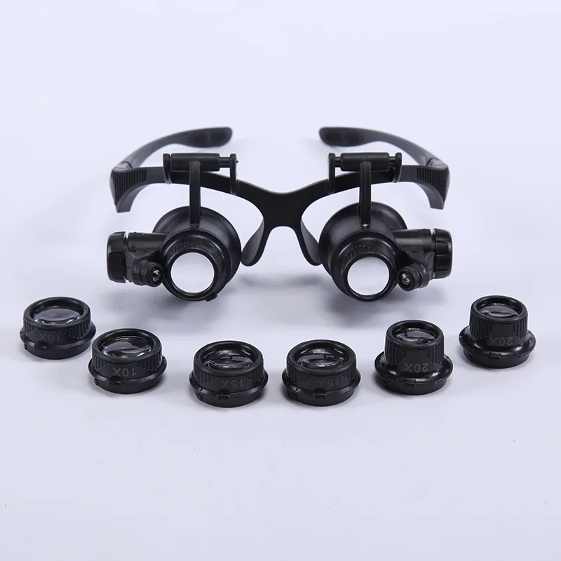 LED Head Mounted Magnifier Glasses 10X 15X 20X 25X Adjustable Hands Free Magnifying Glass for Jewelry Watch Repair Hobby Craft T
