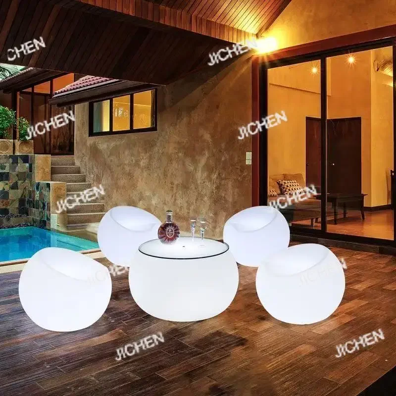 

HS LED courtyard coffee table luminous furniture sofa outdoor bar table and chair set leisure seat commercial