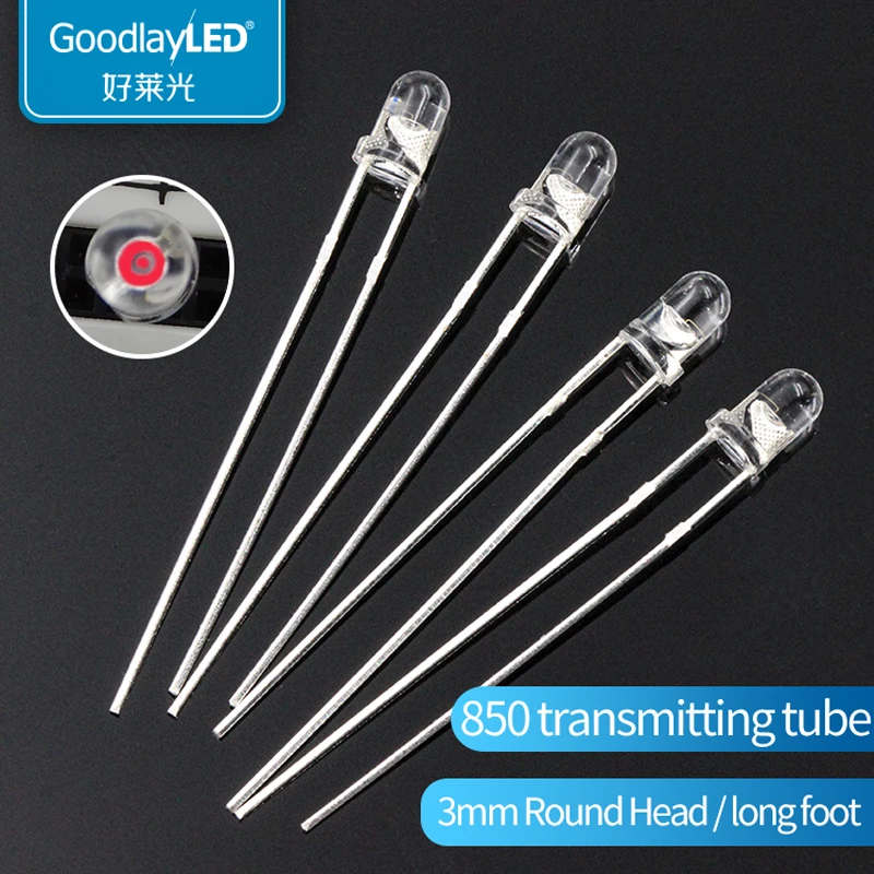 3mm Round Head infrared transmitting tube 850 / 940 transmitting tube remote control transmitting tube induction receiving tube