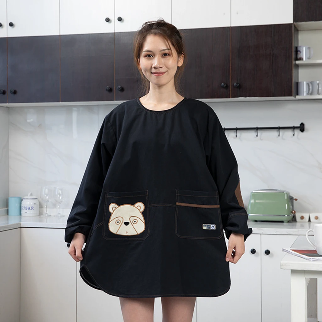 Cartoon Bear Antifouling Apron Kitchen Long sleeved Overalls Waterproof Restaurant Worker Supermarket Florist Apron For Women