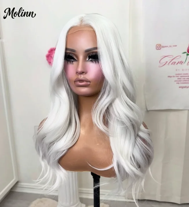 White Wig Long Body Wave Lace Front Wigs 13x4 HD Synthetic High Quality Halloween Costume Beginner Friendly Daily Wear Cosplay