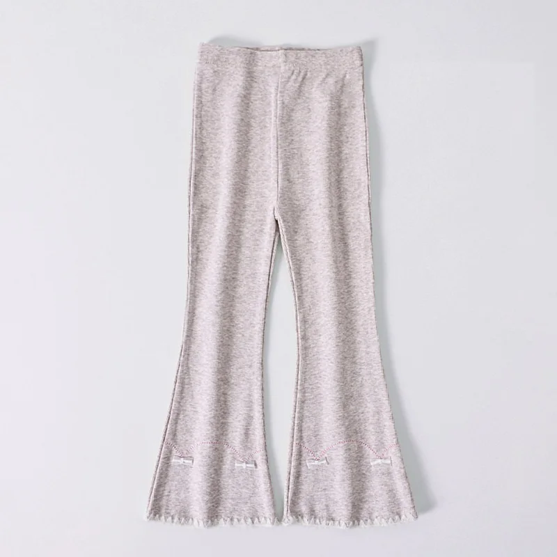 Fashionable Girls Boot Cut Pants 92% Cotton Bow Solid Spring Autumn Kids Clothing Student Trousers 100-160 New Delivery