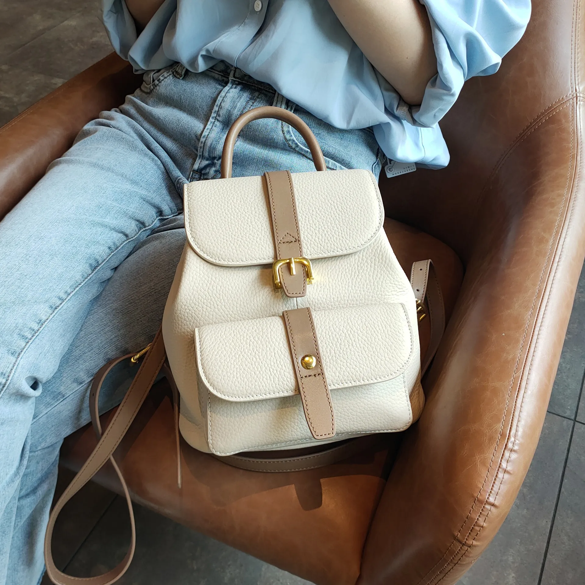 Сумка Женская, Genuine Top Layer Cowhide Backpack, Black Zipper Buckle Soft Minimalist Daily Commute 2026 Summer Casual Daypack