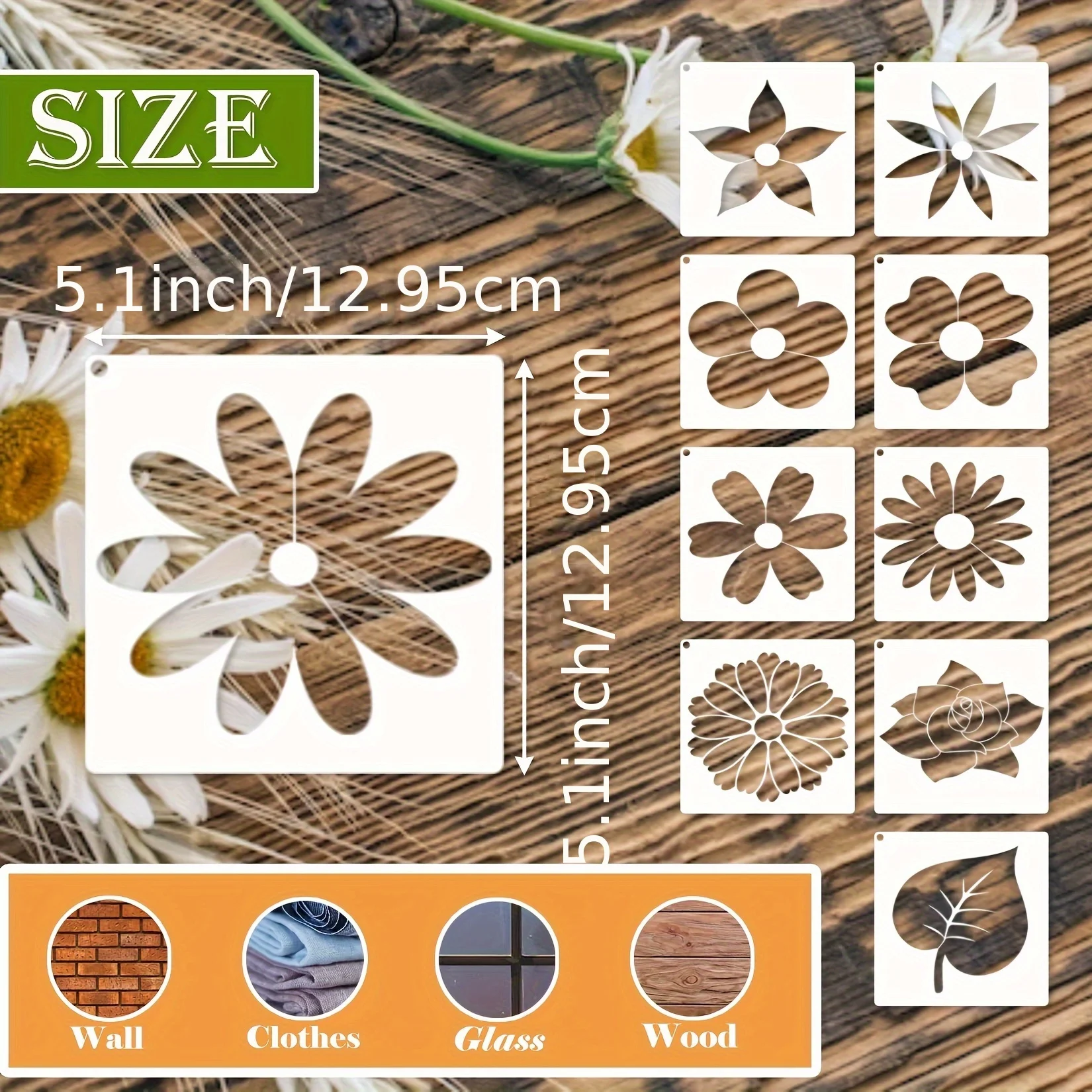 مجموعة استنسل أوراق الزهور مكونة من 25 قطعة للرسم الخشبي - قوالب DIY قابلة لإعادة الاستخدام لديكور الحائط والقماش والأثاث والحرف الفنية الصخرية