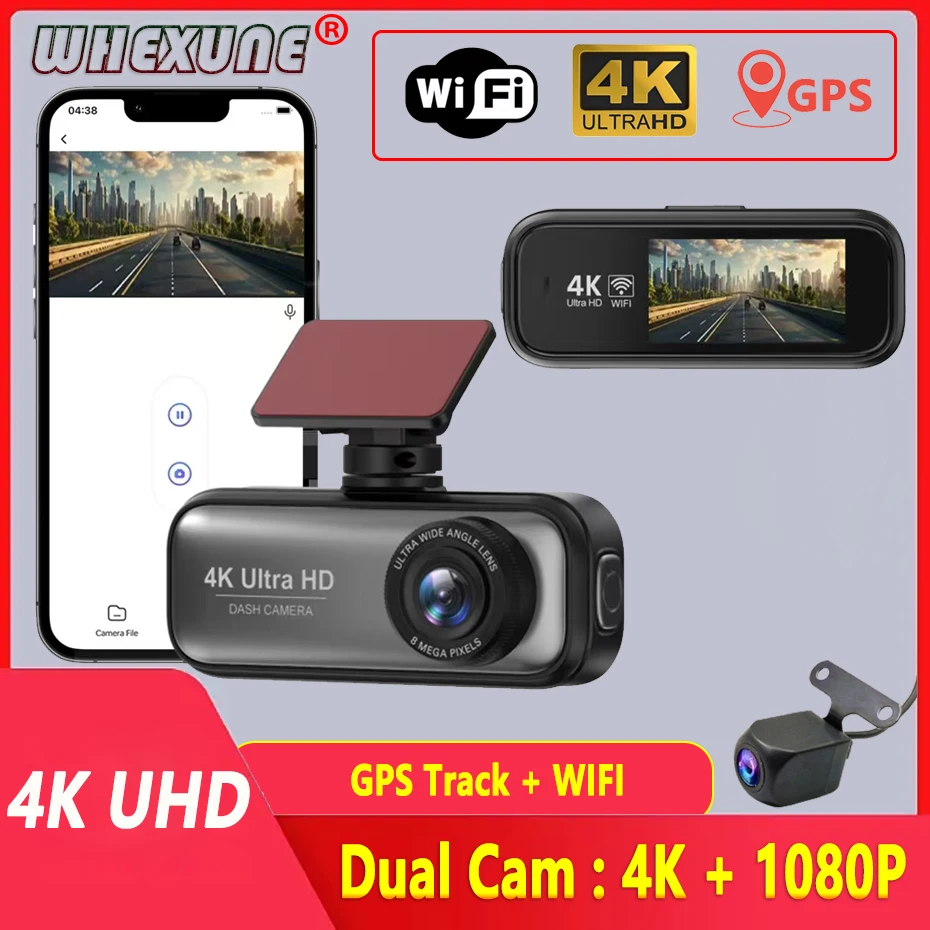 4K Car Dvr Dual Lens Dash Cam Car Electronic Accessories WIFI GPS Vehicle Camera 1080P Rear View Camera Parking Surveilla