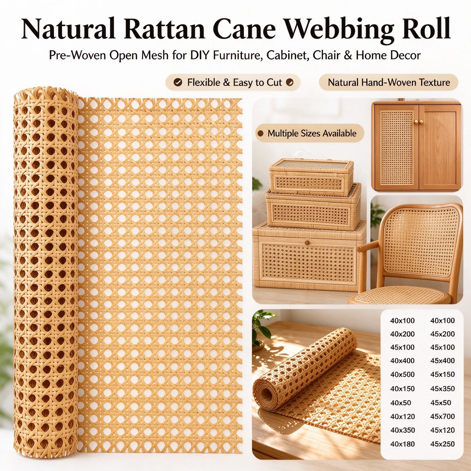 40/45/cm Wide Rattan Rolls, Plastic Rattan, Rattan Strips, Rattan Woven Fabrics, Rattan for Furniture DIY