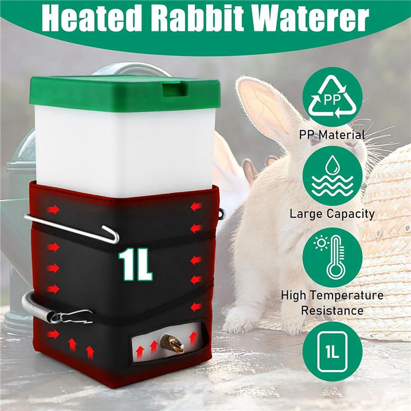 Botella de agua calentada AT29-4X, botella de agua sin goteo de 32 Oz para conejos, hámster, conejillos de indias, hurones, pájaros, cacatúa