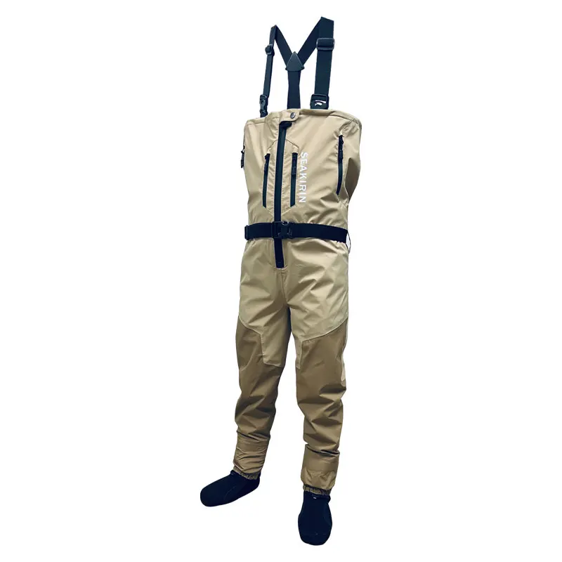 Unisex Zipper Fly-fishing Chest Wader Nylon Shell with Membrane Tricot Stockingfoot Breathable Wading Pants Fisherman Catch Fish