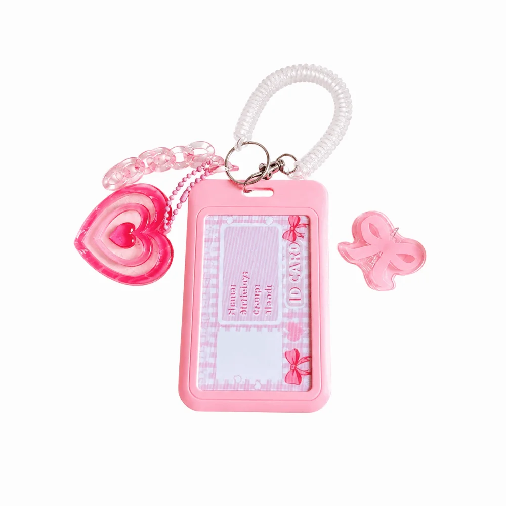 INS Student Card Holder with Pendant Slide Cover Card Holder Keychain Photo Sleeves