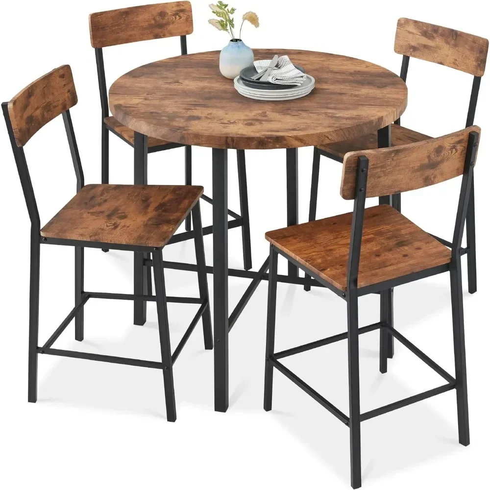 5-Piece 35.5in Modern Round Counter Height Dining Set for Home Kitchen, Dining Room w/ 4 Chairs, 1.5in Thick Table