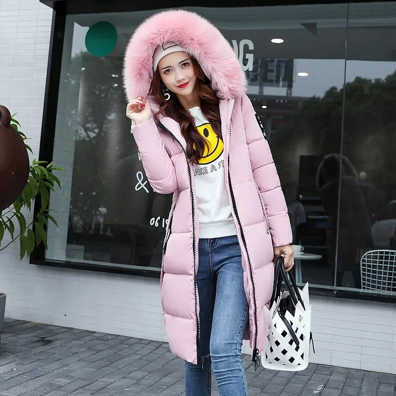 2025 Winter Down Parka Vrouwen Jas Grote Bontkraag Dikke Slanke Jas Mode Capuchon Katoenen Bovenkleding Lange Herfst Vrouwelijke Jas