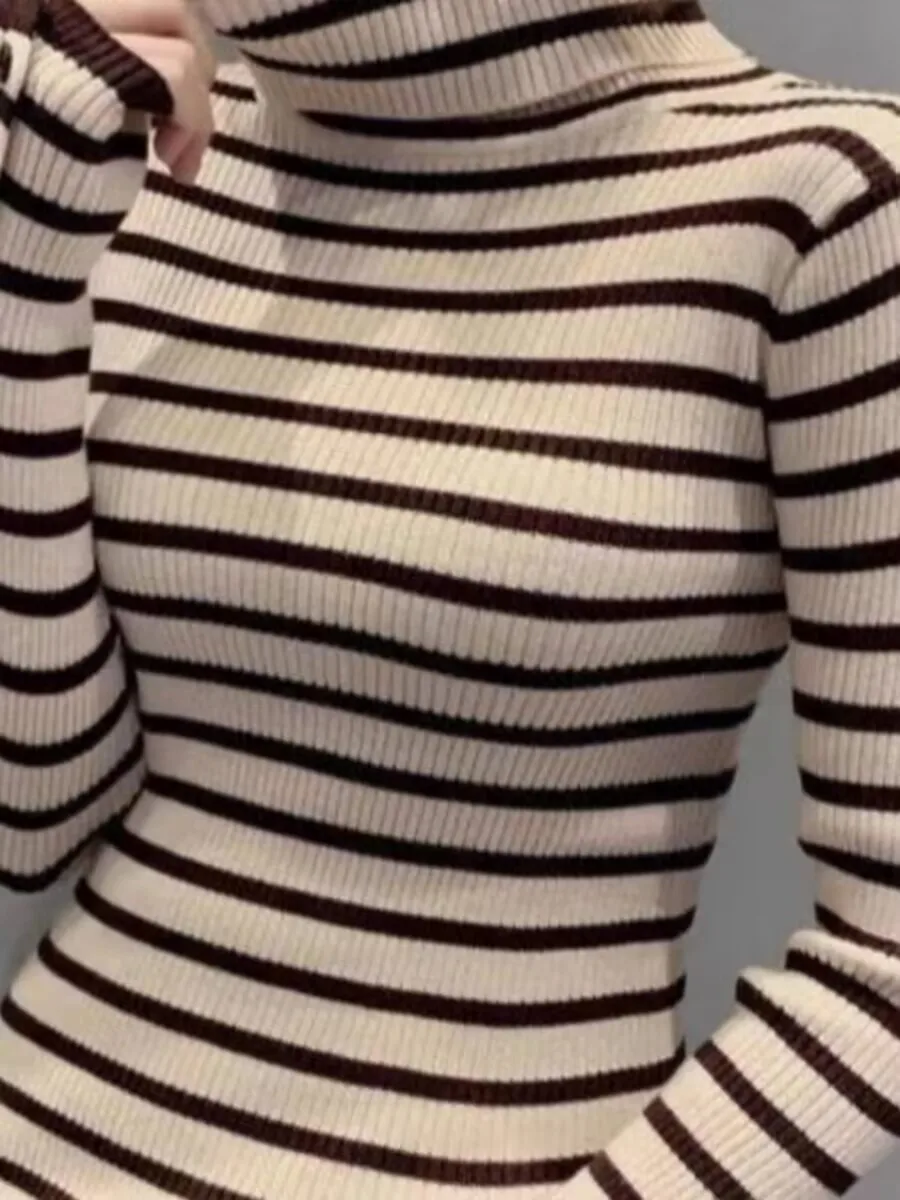 Elegant Printed Zebra Pattern Blouse Female Sweater Autumn Winter Striped Woman Long Sleeve Slim Sweet Turtleneck Button