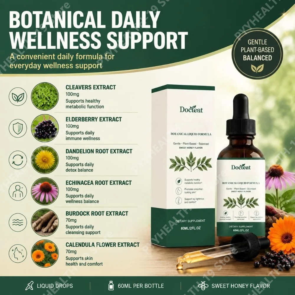 Docteat Botanical Liquid Drops with Cleavers & Elderberry for Metabolic Function & Fluid Balance Wellness Support, Adults, 60 ML