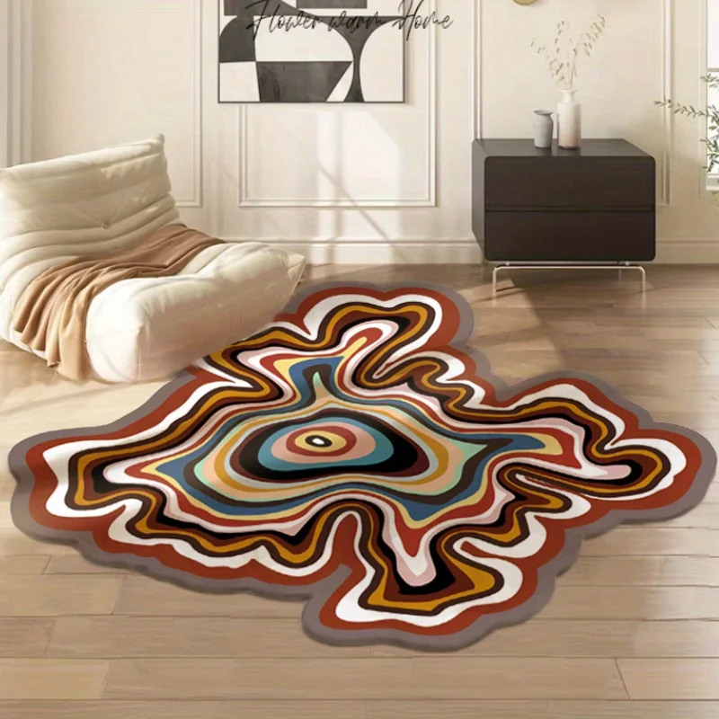 

Irregular Shape Plush Carpet Rainbow Dopamine Color Design Soft Non-Slip Floor Mat for Living Room Bedroom