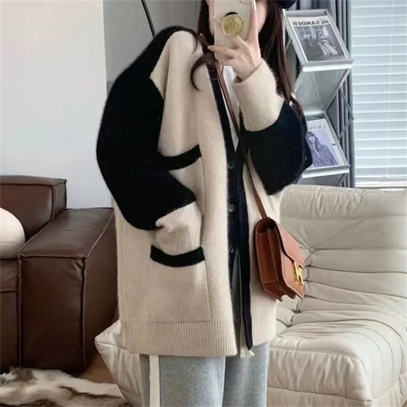 

Chic Vintage Knitted Cardigan Button Up V Neck Long Sleeve Coat Spring Autumn Aesthetics Retro Sweater For Women Tops