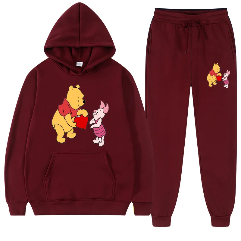 

Anime Pooh Bear Print Hooded Sweatshirt Suit For Women Autumn New Disney Hoodie + Trousers 2 Sets Of Coupleswear Fashion Sports