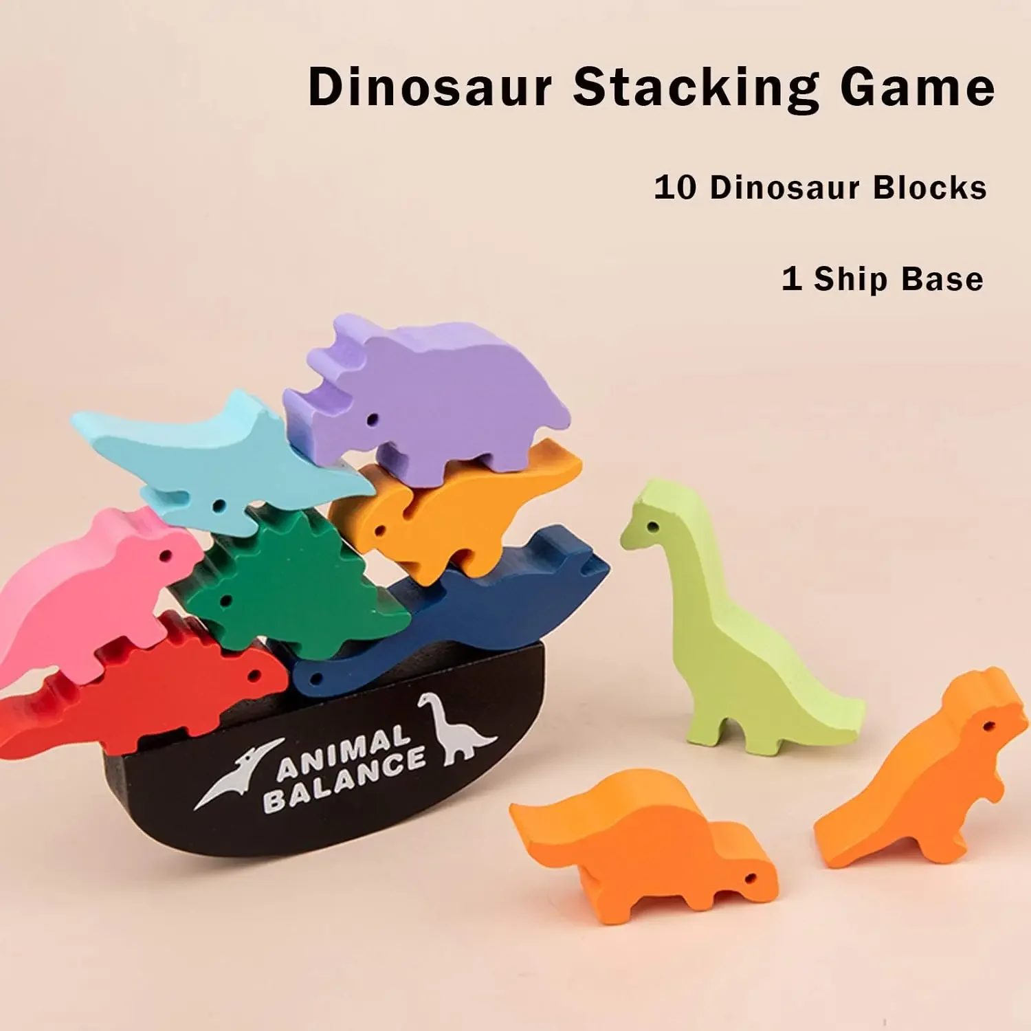 Juego de apilamiento de madera de juguete de dinosaurio: desafiante juego de banlance: desarrolla habilidades de movimiento de problemas de coordinación de concentración para niños