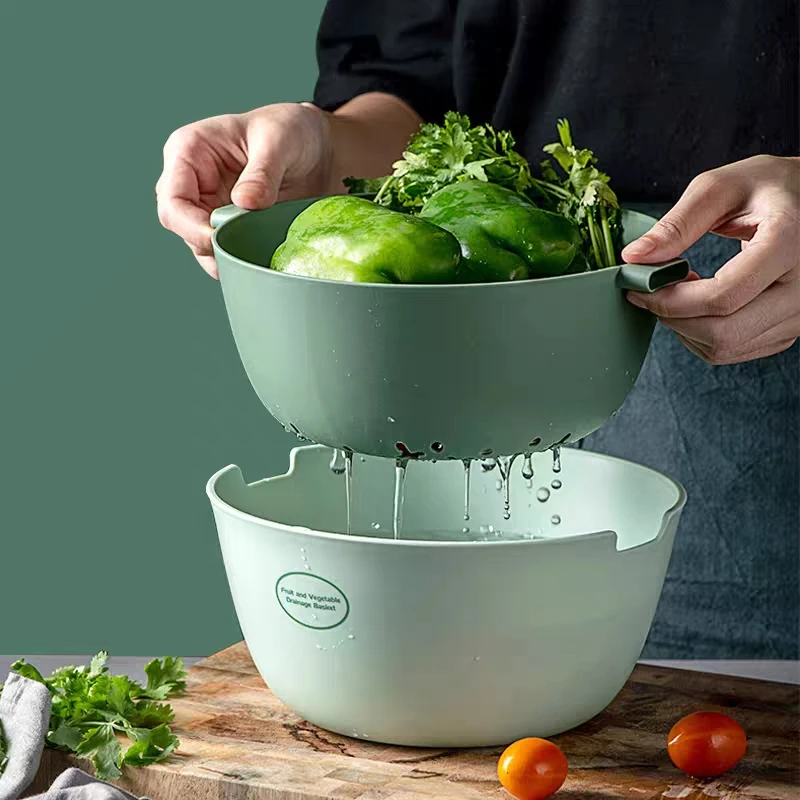 Kitchen Drain Basket Bowl Rice Washing Colander s  Strainer Noodles Vegetables Fruit Double  Storage 