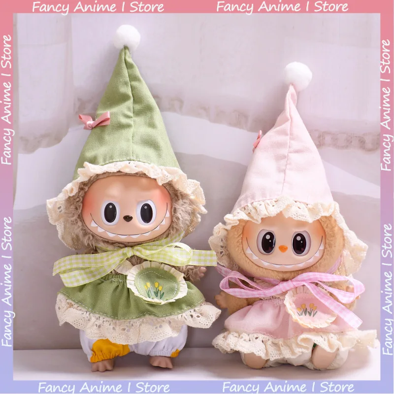 For 15-17cm Labubu Doll Cute Forest Fairy Suit Green and Pink Elf Cloak Scarf Clothes Outfit Mini Plush Doll Fashion Accessories