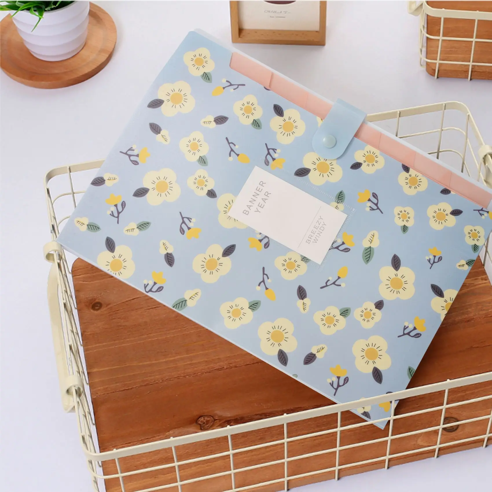 Expanding File Folder Floral A4 and Letter Size Archival File Holder Organizer 8 Pockets (Blue)