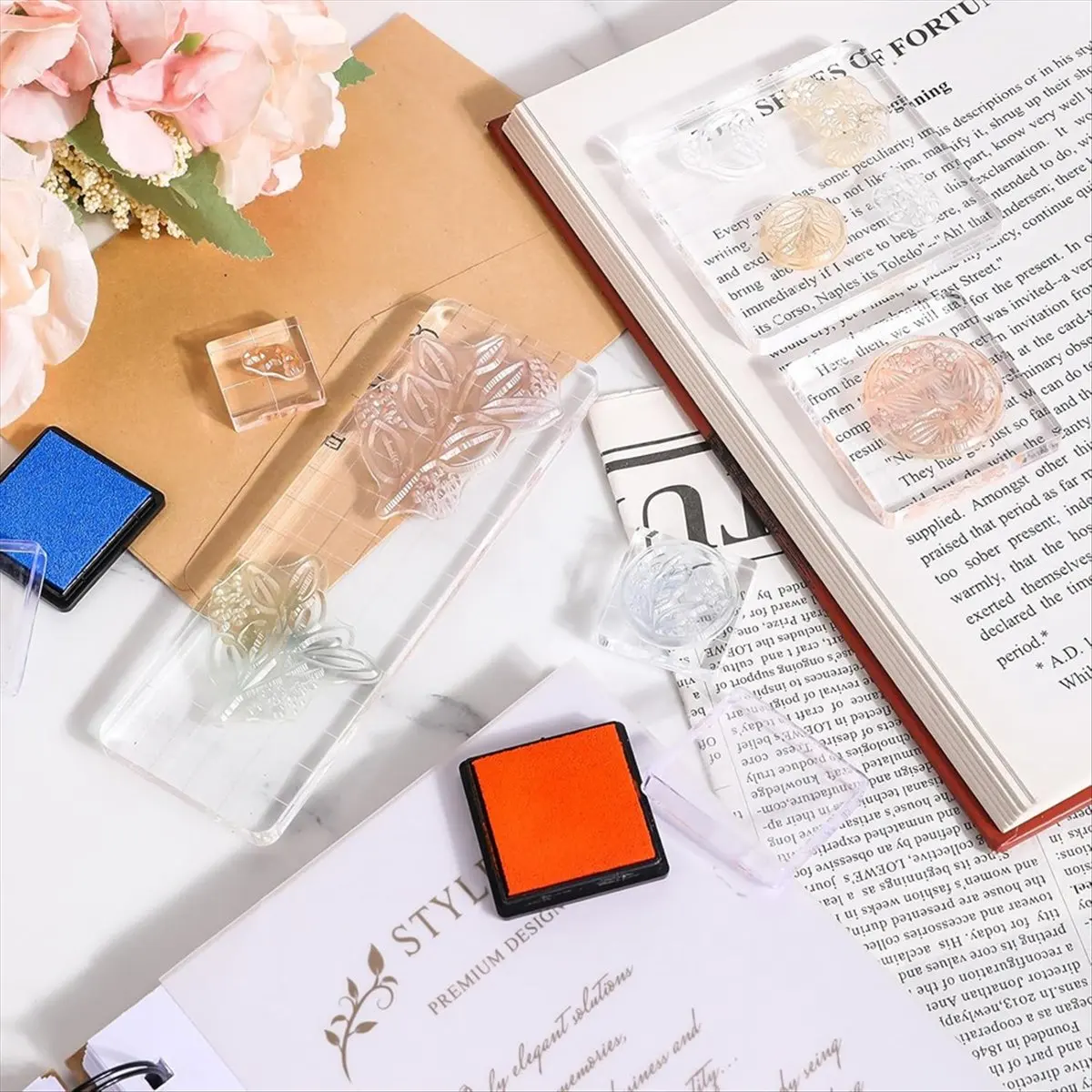 

*CLOS акриловый штамповый блок, прозрачная чернильная подушечка с сетчатой линией украшения, платформа для штамповки, набор инструментов для штамповки для изготовления карт