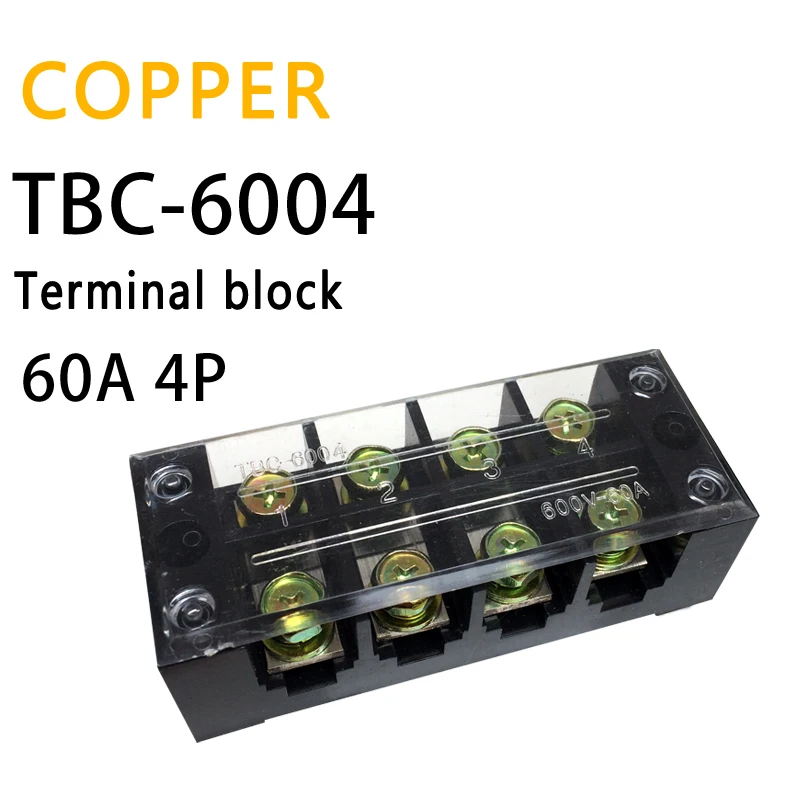 

TB-6004 Terminal Block Row TB Series 60A 600V 4P Connection Lug Plate Fixed Terminal Covered Screw Barrier TBC-604/TC-604