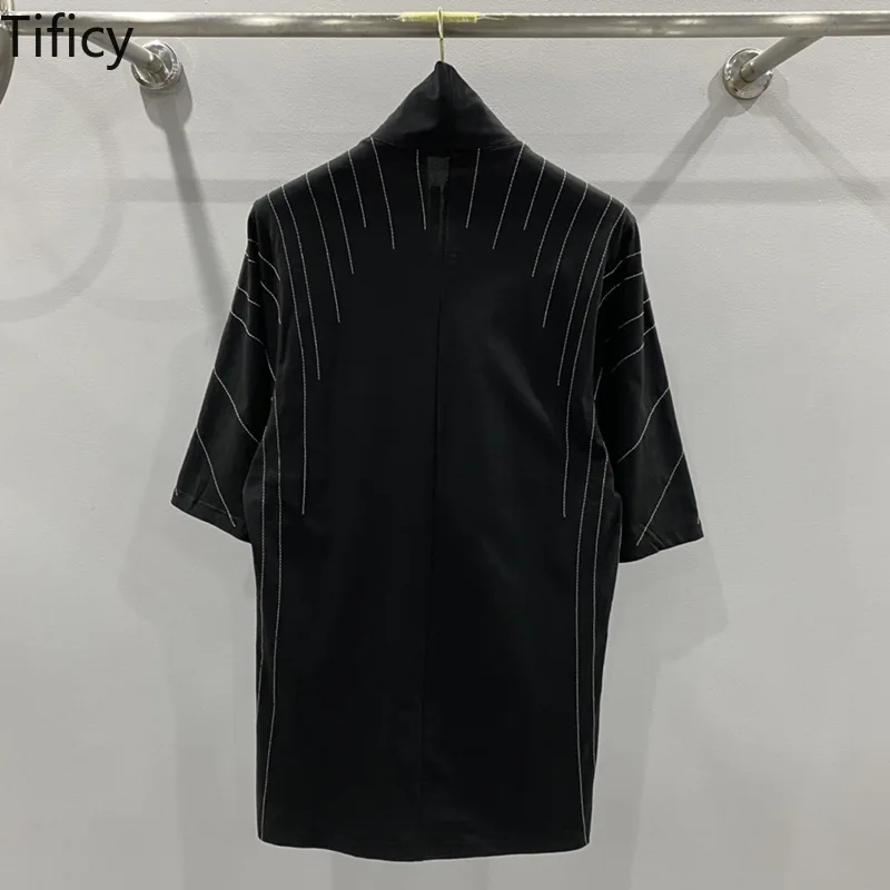 TIFICY High Street Cotton Pullover Tshirts Tops Men's Dark Style Embroidered Sun Ray Loose Oversized Long T-shirt Tee Black