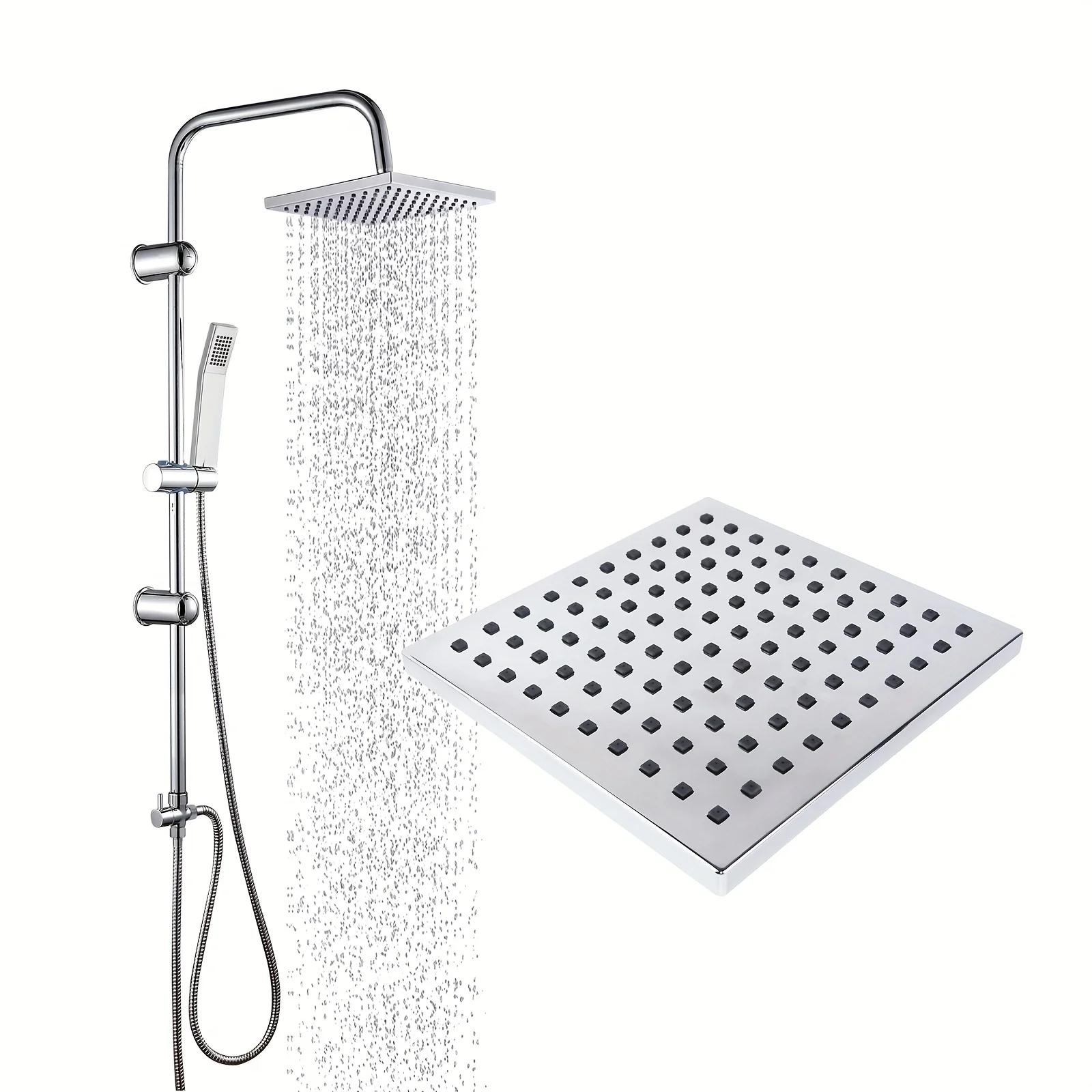 Modern Square Dual Rainfall Shower System Chrome