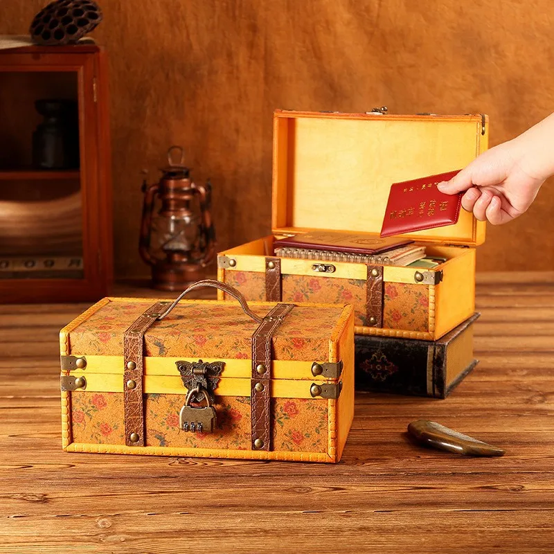 Vintage Jewelry Storage Box with Lock Portable Imitation Classical Necklace Ring Earrings Bracelet Collection Box Wood Gift Box