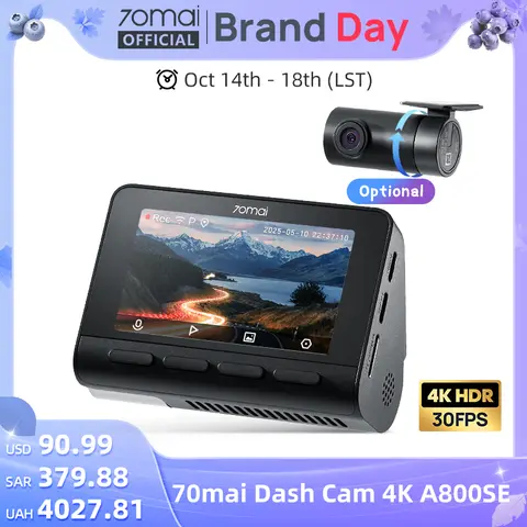 70mai 4K 블랙박스 A800SE 70mai A800S 음성 제어 슈퍼캡타이어 GPS ADAS 차량용 DVR 70mai A800SE UHD Wifi 6 업그레이드 버전